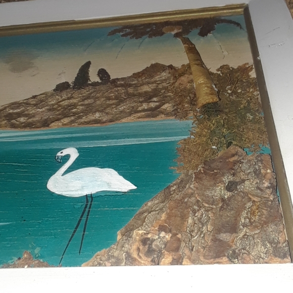 Vintage AMAZING painting made with tree bark, etc - Picture 2 of 8